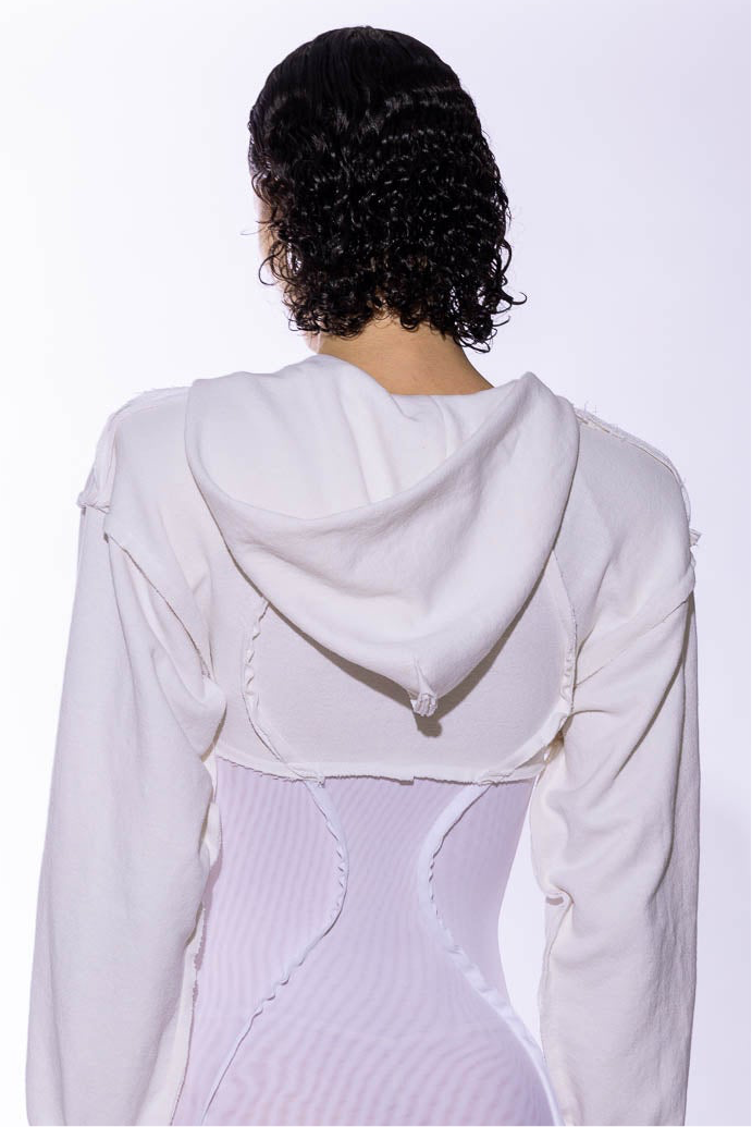 OPEN SEAM ZIP HOODIE DRESS IN WHITE