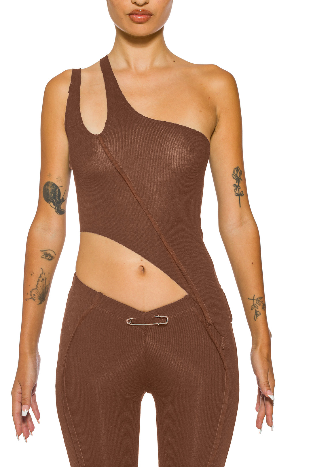 ASYMMETRIC ONE SHOULDER TANK IN BARK RIB