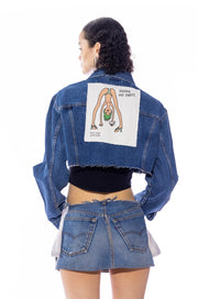 “DOING MY PART” PATCH CROPPED DENIM JACKET