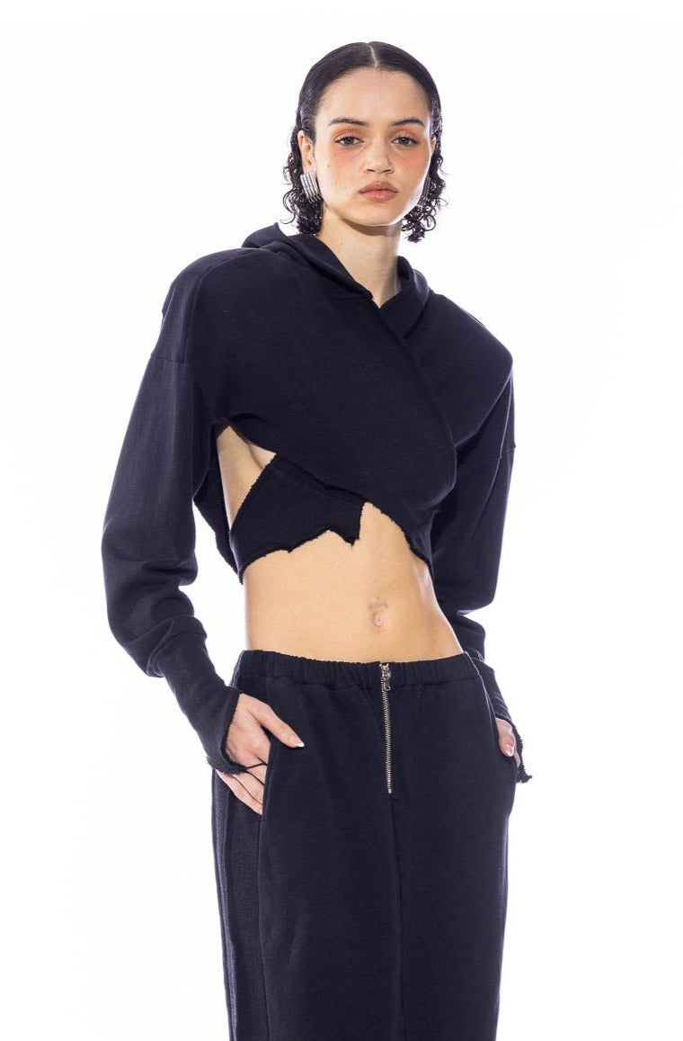 Sami Miro Vintage - WRAP HOODIE IN BLACK TERRY – SAMI MIRO VINTAGE