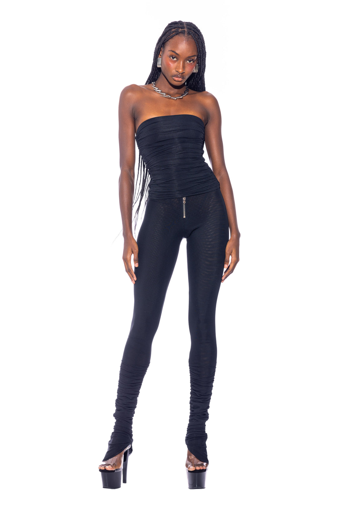 SHIRRED LEGGING IN BLACK ECO MESH