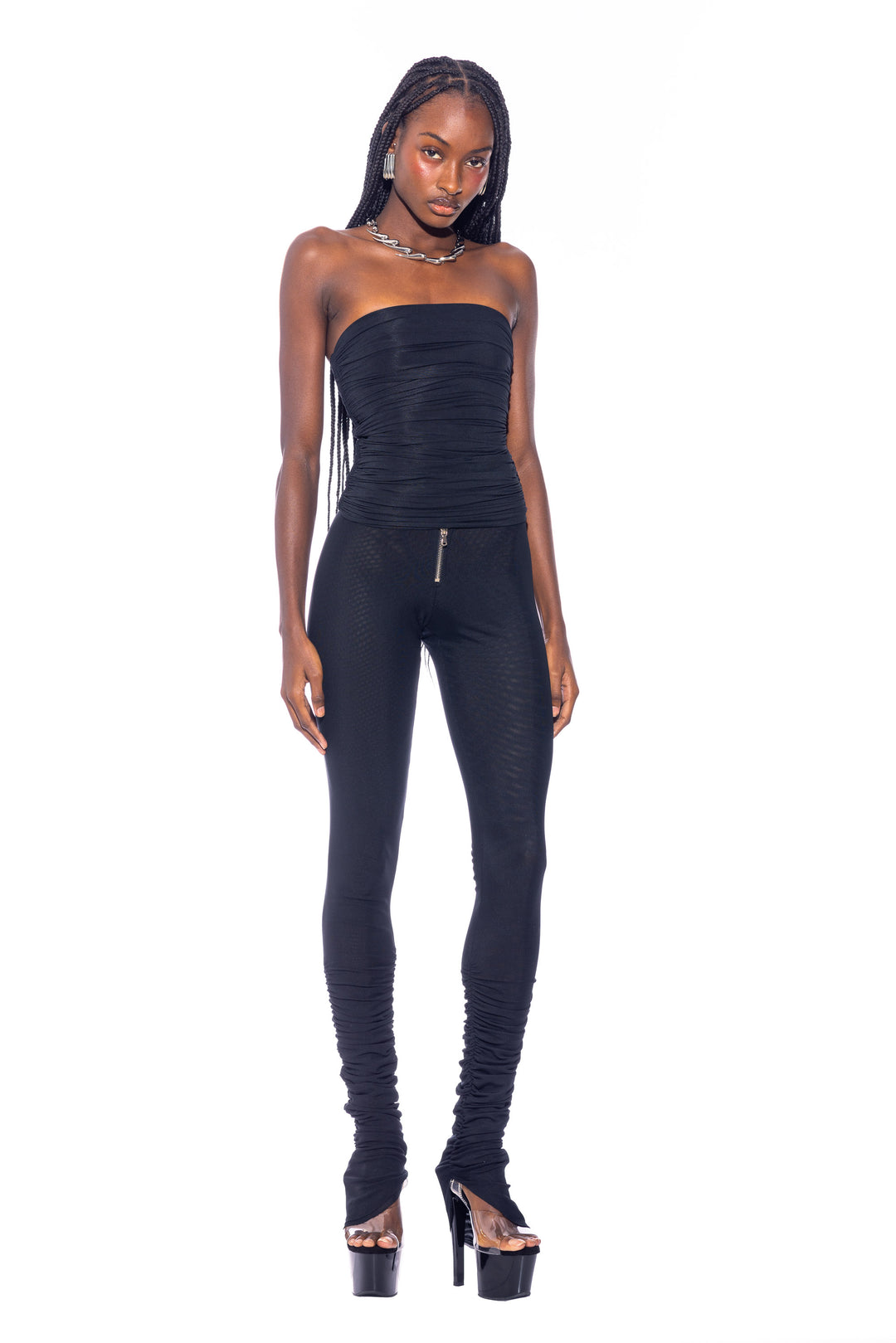 SHIRRED LEGGING IN BLACK ECO MESH