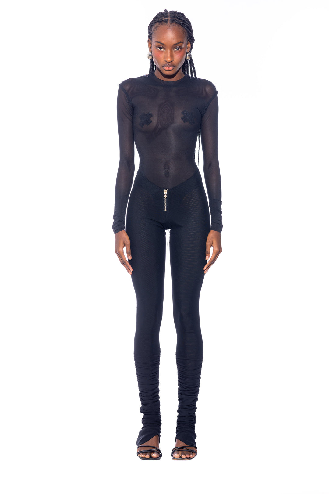 SHIRRED LEGGING IN BLACK ECO MESH