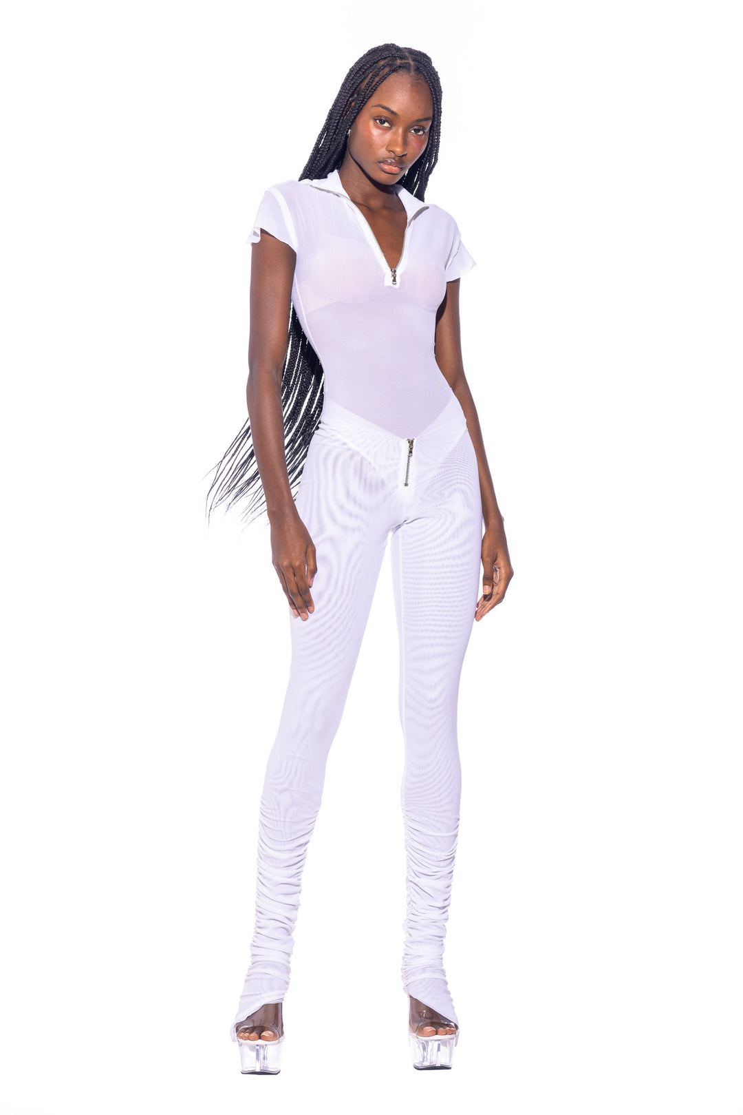 SHIRRED LEGGING IN WHITE ECO MESH
