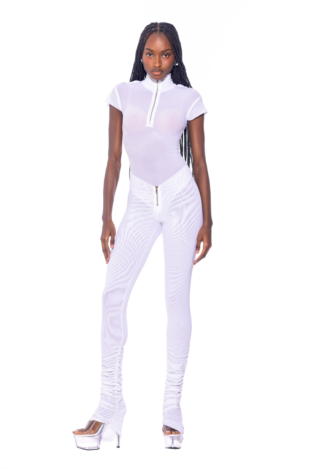 SHIRRED LEGGING IN WHITE ECO MESH