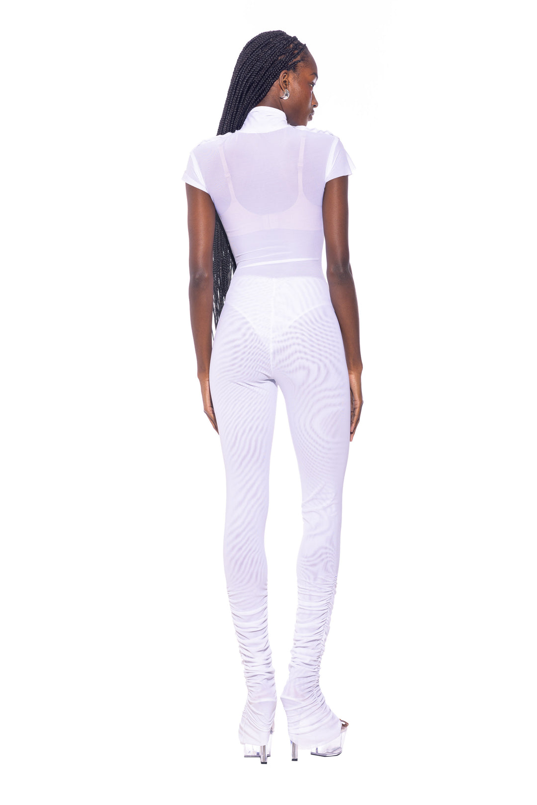 CAP SLEEVE BODYSUIT IN WHITE ECO MESH