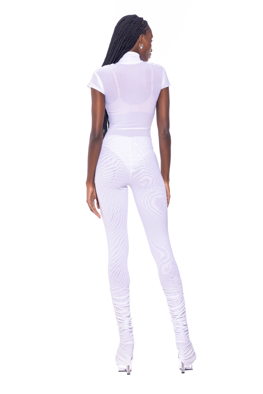 CAP SLEEVE BODYSUIT IN WHITE ECO MESH