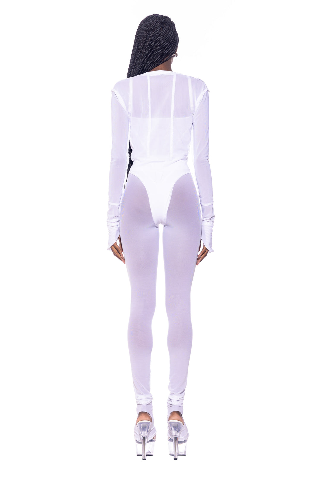 SAFETY PIN CARDIGAN IN WHITE ECO MESH