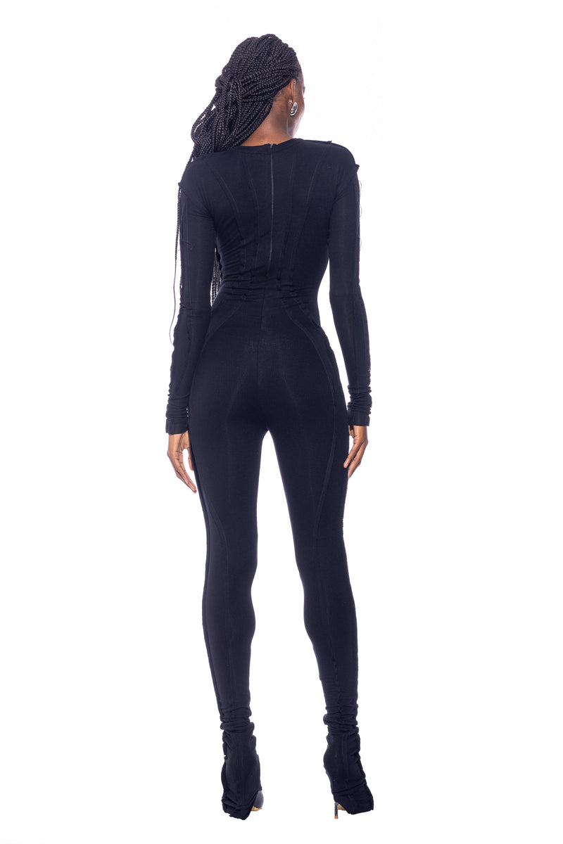 Open Seam Catsuit in Black Rib – SAMI MIRO VINTAGE