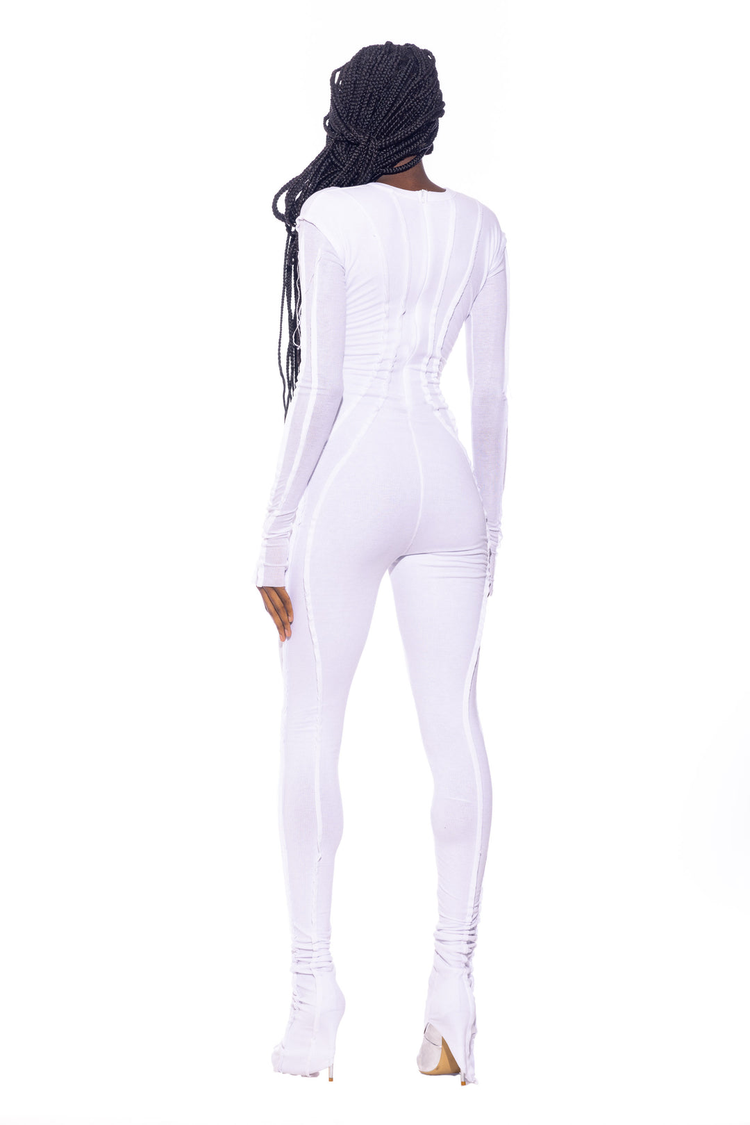 OPEN SEAM CATSUIT IN WHITE RIB