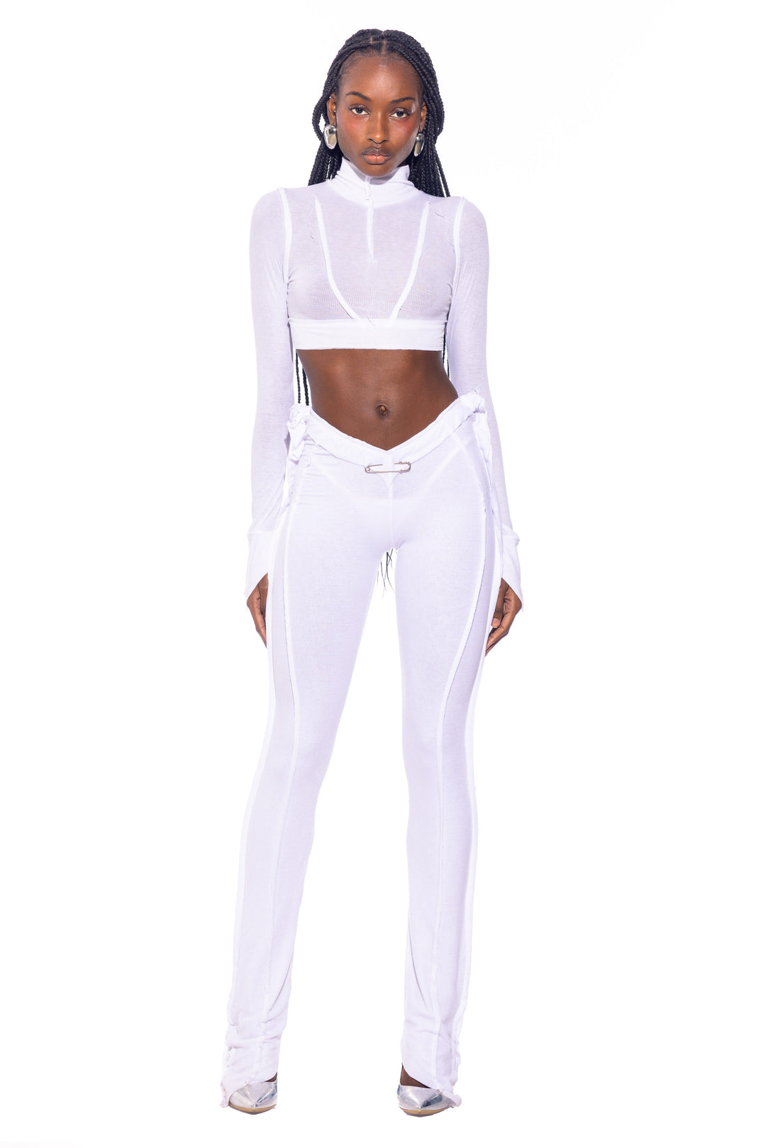 DOUBLE V OPEN SEAM PANTS IN WHITE RIB