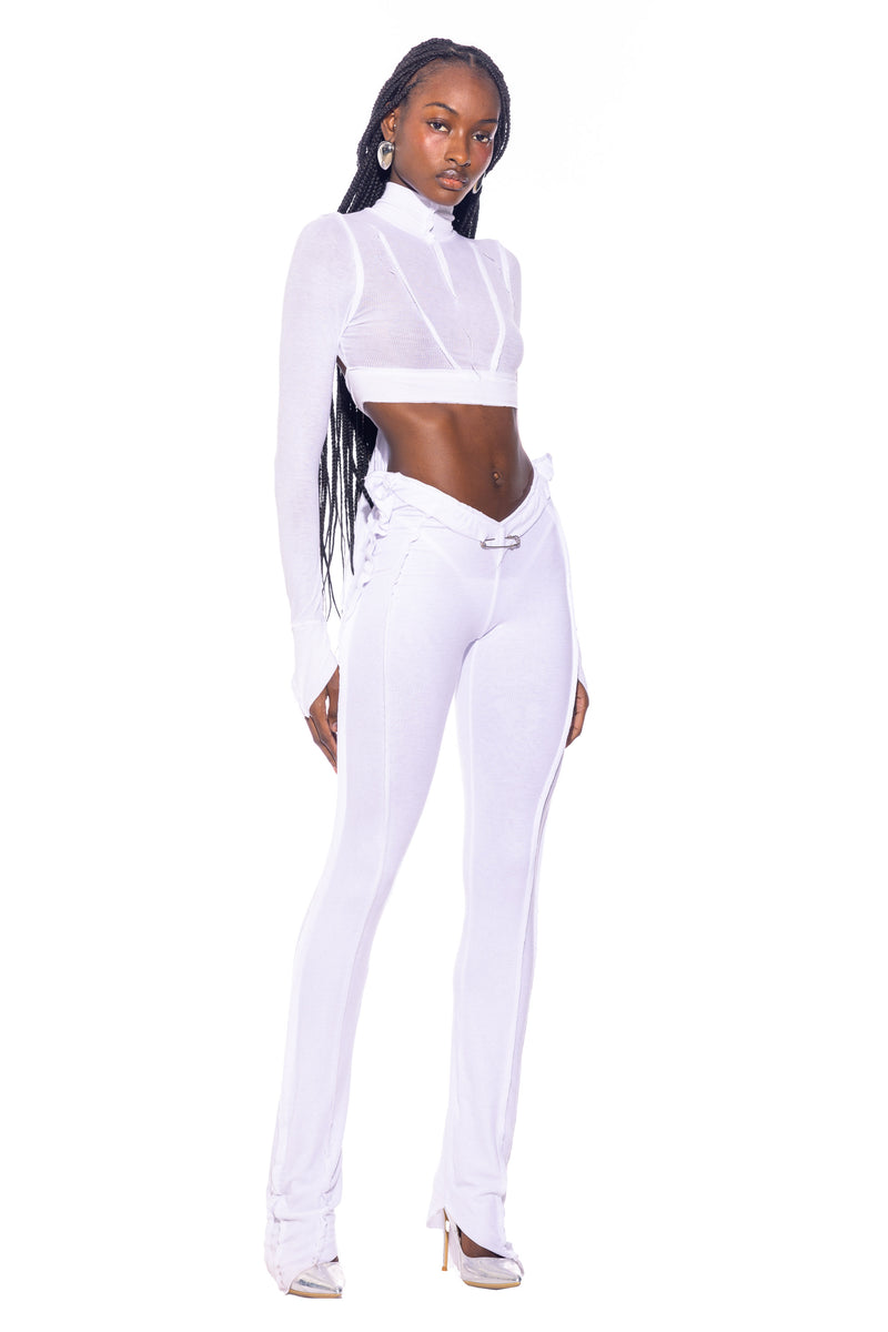 Sami Miro Vintage - OPEN SEAM HIGH NECK CROP TOP IN WHITE RIB