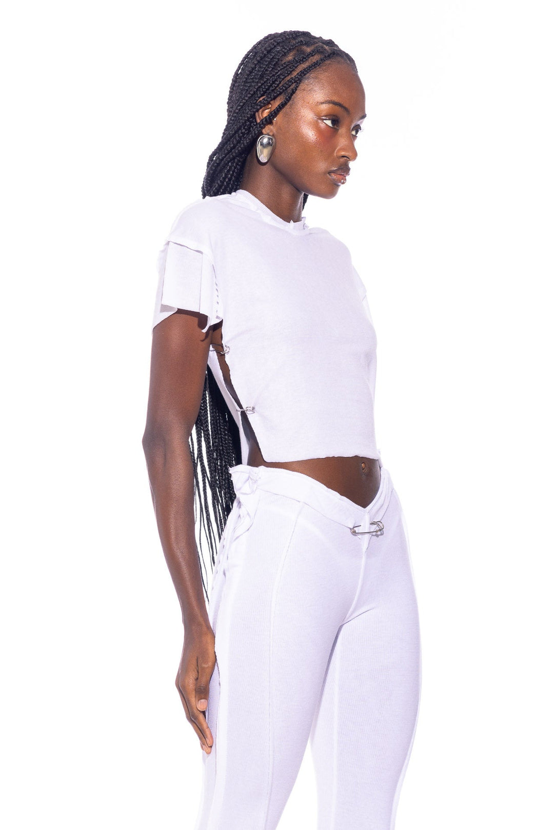 SAFETY PIN MINI TEE IN WHITE RIB