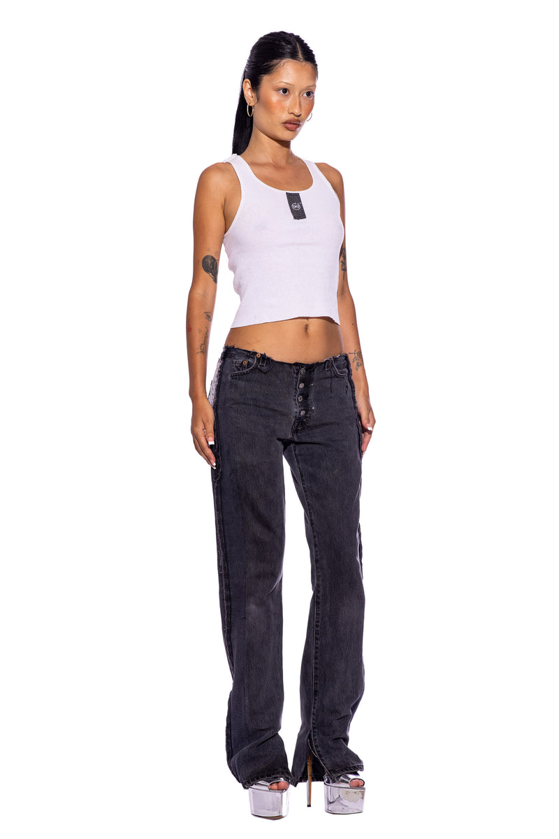 Sami Miro Vintage - BLACK DENIM SCRAP TANK IN WHITE – SAMI MIRO