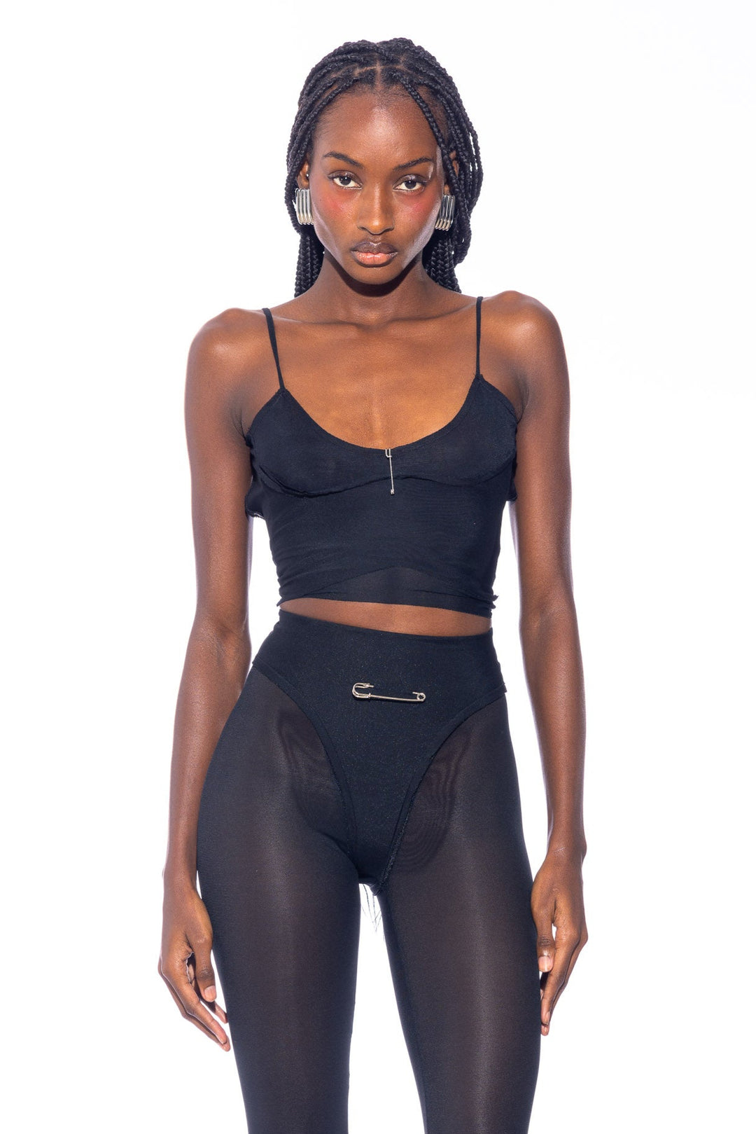 LOW BACK DOUBLE LAYER TANK IN BLACK ECO MESH