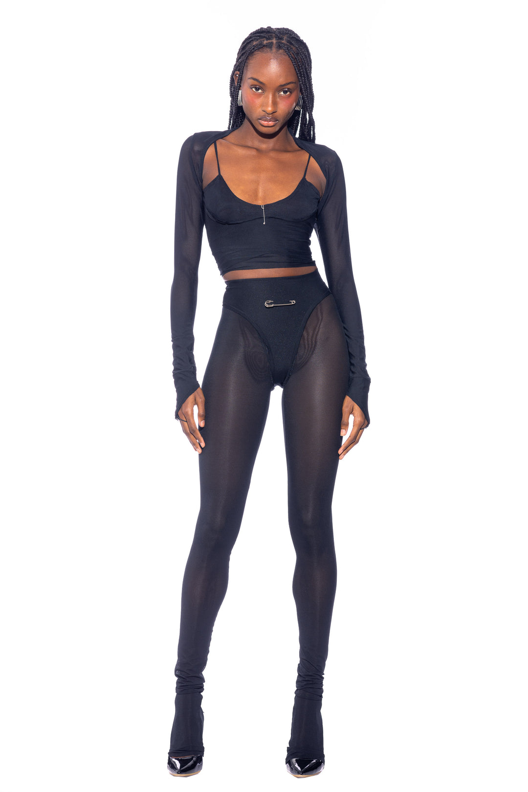 LOW BACK DOUBLE LAYER TANK IN BLACK ECO MESH