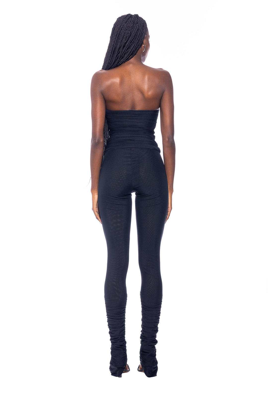 SHIRRED TUBE TOP IN BLACK ECO MESH