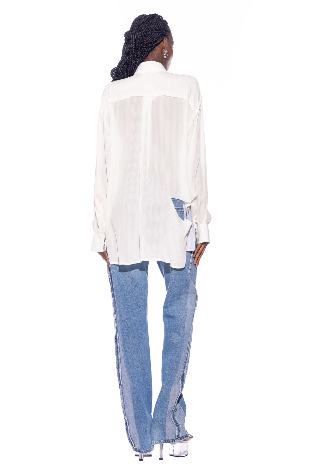 RAW ZIP-UP COLLARED SHIRT IN WHITE SHIRTING