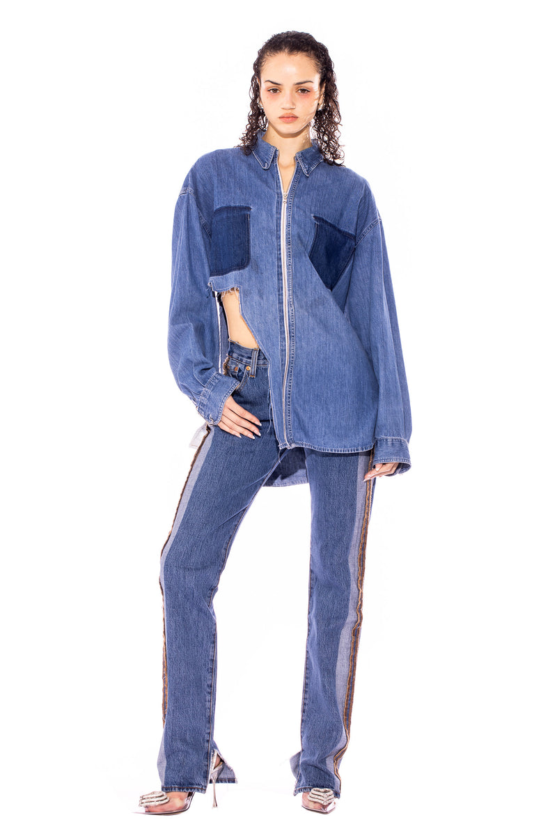 ジャケット・アウター DENIM LIKE PRINT SHIRT Sami Miro Vintage - RAW ZIP-UP COLLARED SHIRT IN VINTAGE DENIM