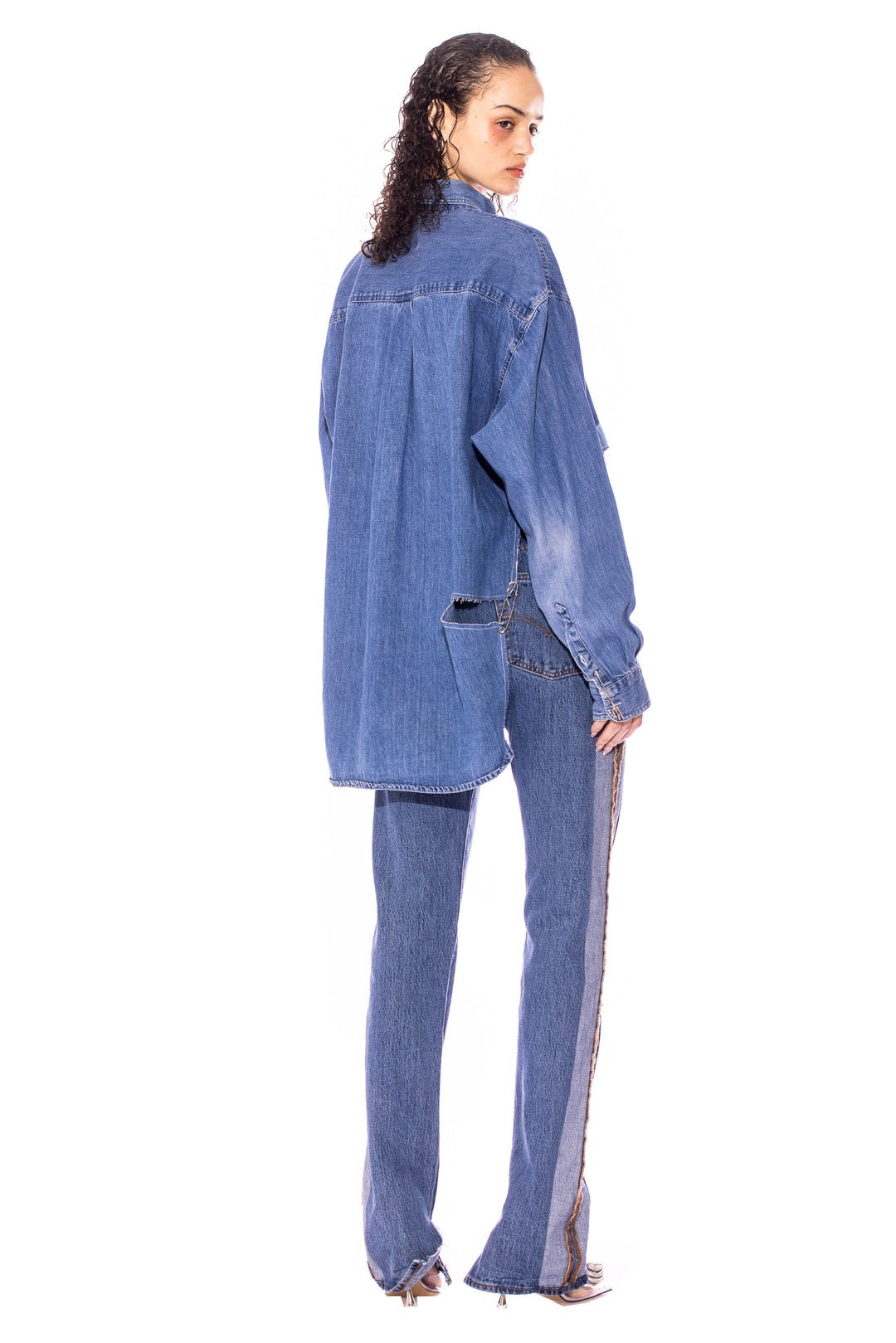 RAW ZIP-UP COLLARED SHIRT IN VINTAGE DENIM