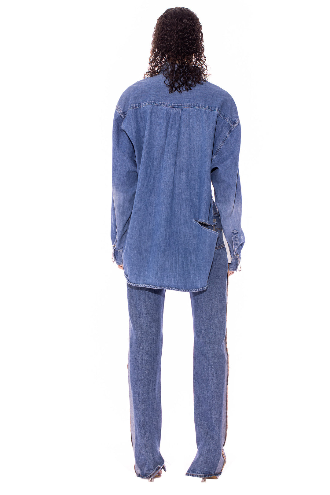 RAW ZIP-UP COLLARED SHIRT IN VINTAGE DENIM