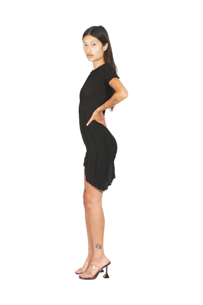 Sami Miro Vintage - Asymmetric Short Sleeve Mini Dress in Black Rib  SAMI  MIRO VINTAGE