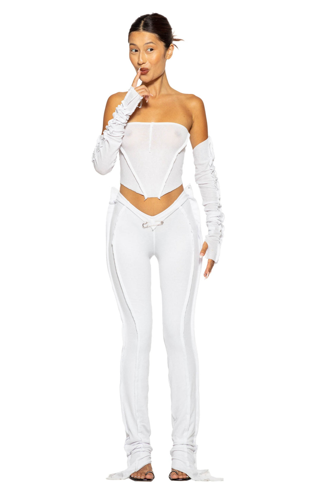DOUBLE V OPEN SEAM PANTS IN WHITE RIB