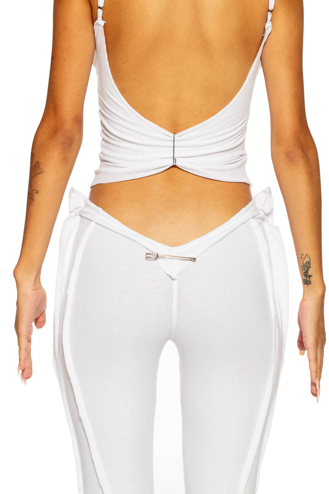 DOUBLE V OPEN SEAM PANTS IN WHITE RIB