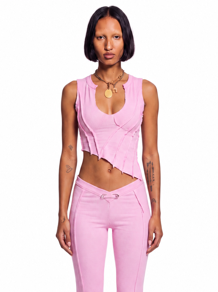 ASYMMETRIC TEYANA TANK IN PALE PINK ECO RIB