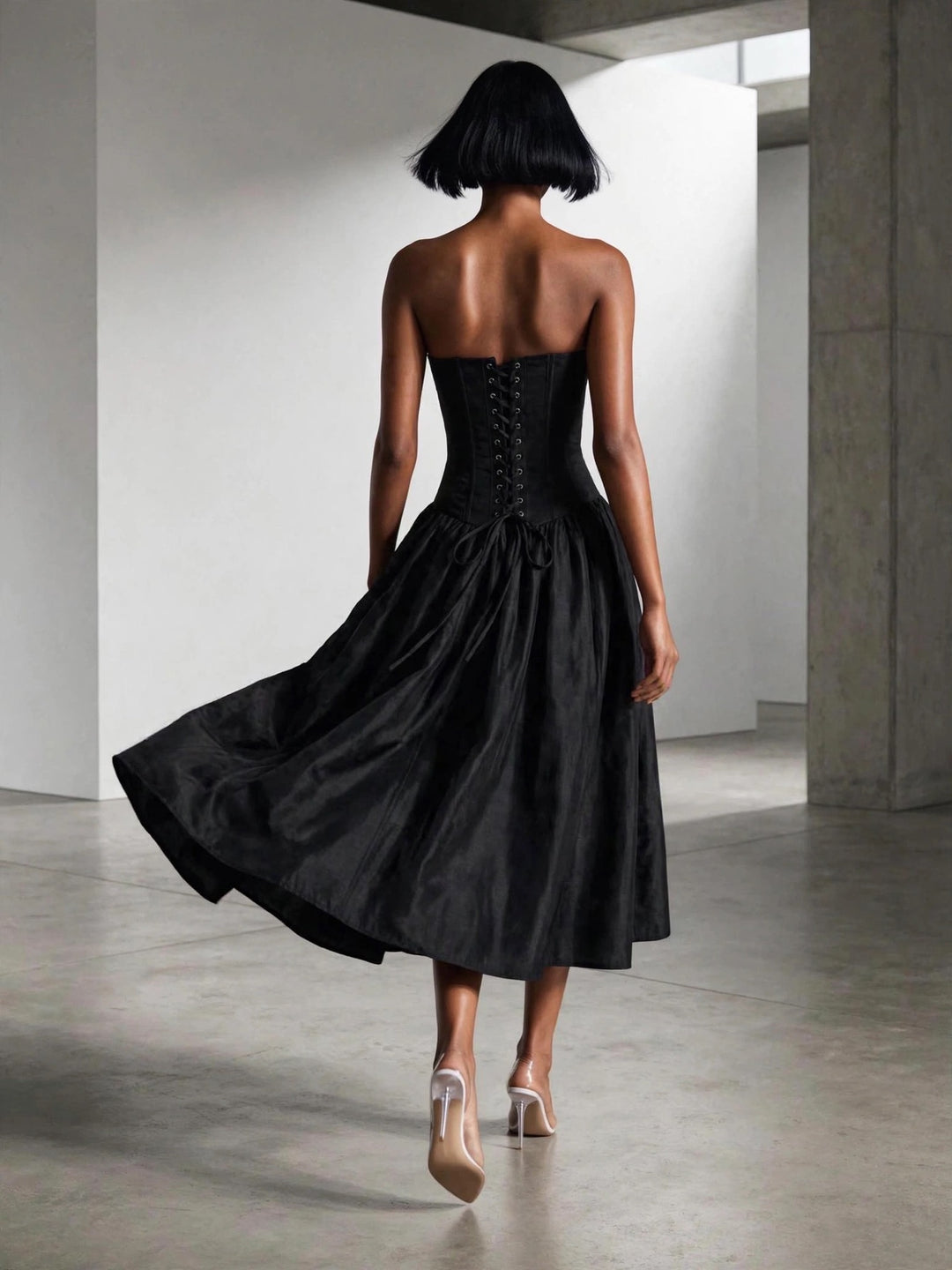 CUTOUT BANDEAU CORSET DRESS IN BLACK *The Meta AI Dress*