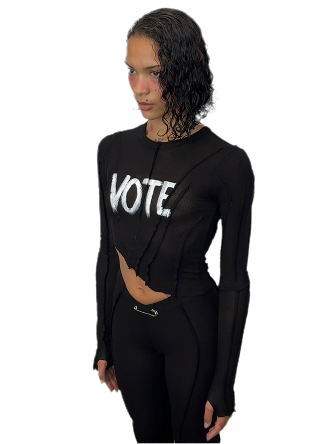 VOTE LONG SLEEVE TEE IN BLACK RIB