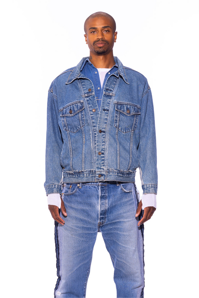 【Raucohouse】Ghost rivet denim trucker jacket Raucohouse】Ghost rivet denim trucker jacket