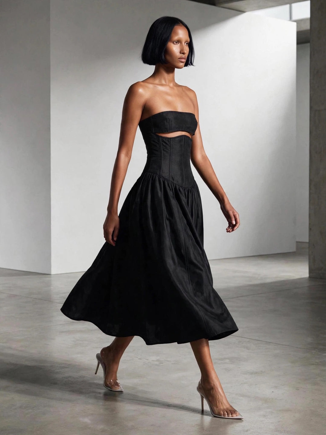 CUTOUT BANDEAU CORSET DRESS IN BLACK *The Meta AI Dress*