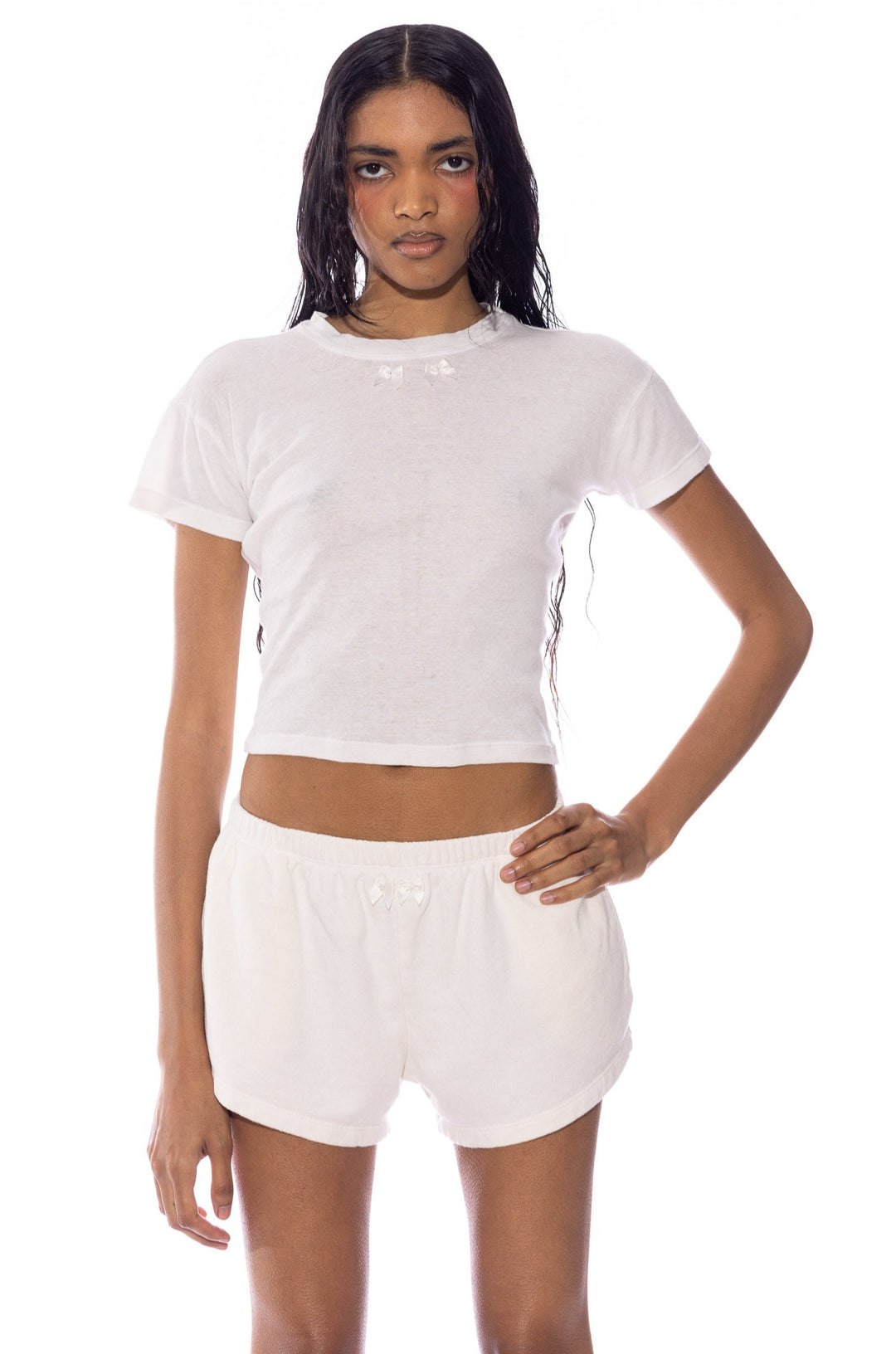 MINI BOW SWEATSHORTS IN WHITE TERRY