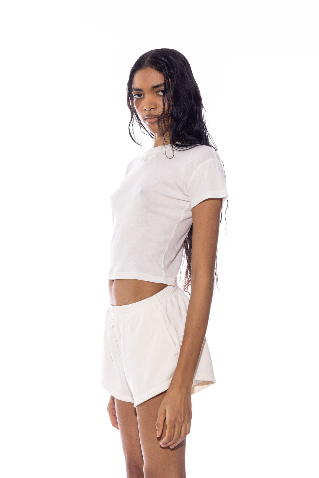 MINI BOW SWEATSHORTS IN WHITE TERRY