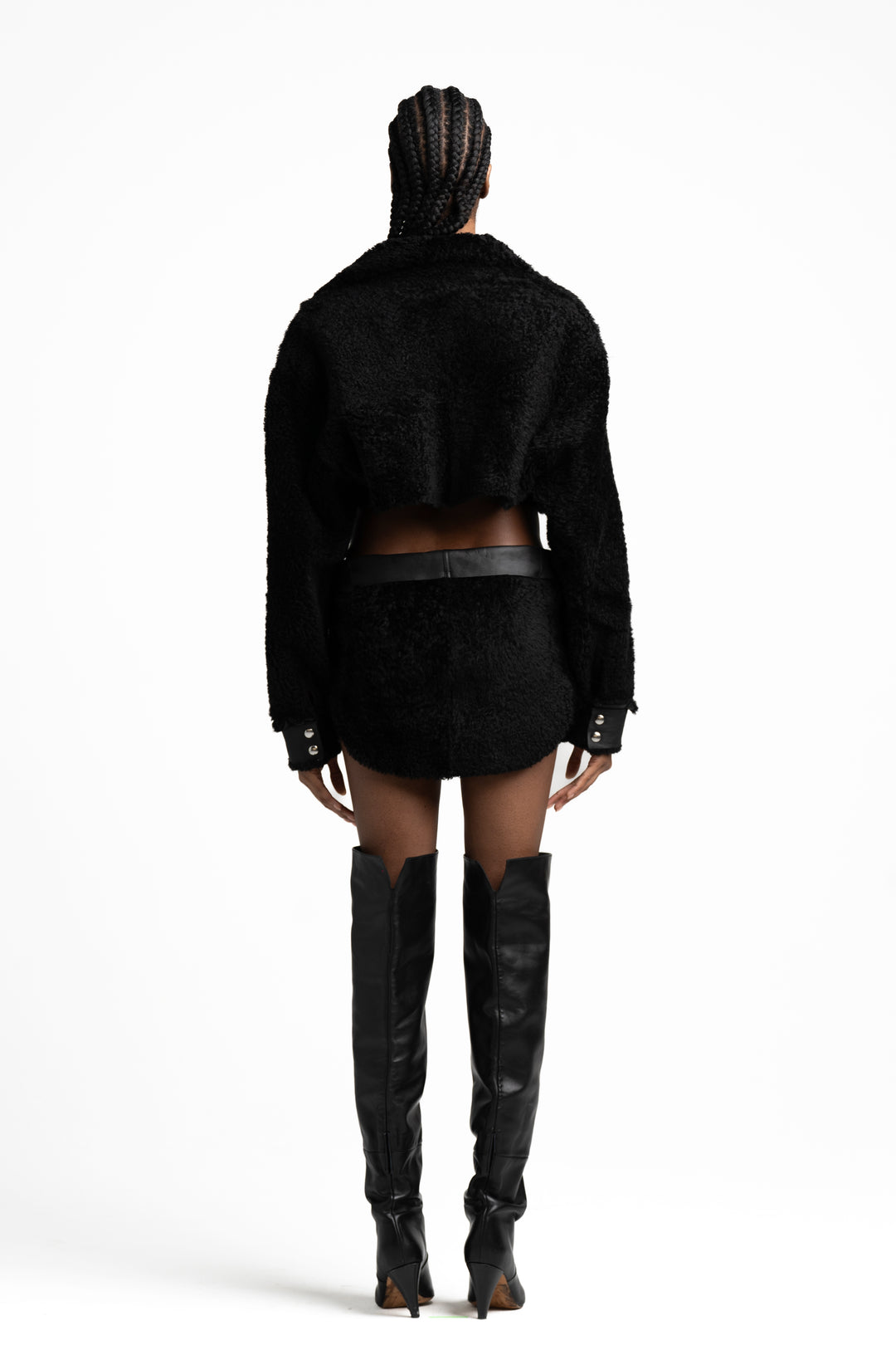 SMV X IRO BLACK SHEARLING LEATHER CROP JACKET