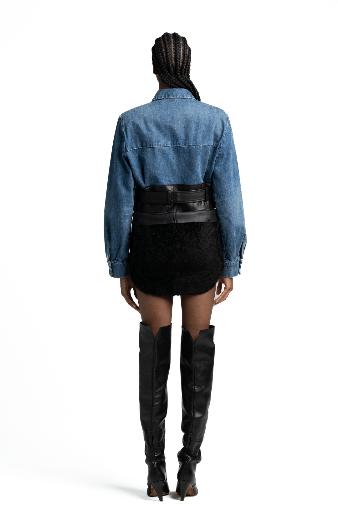 SMV X IRO DENIM LEATHER CROP SHIRT