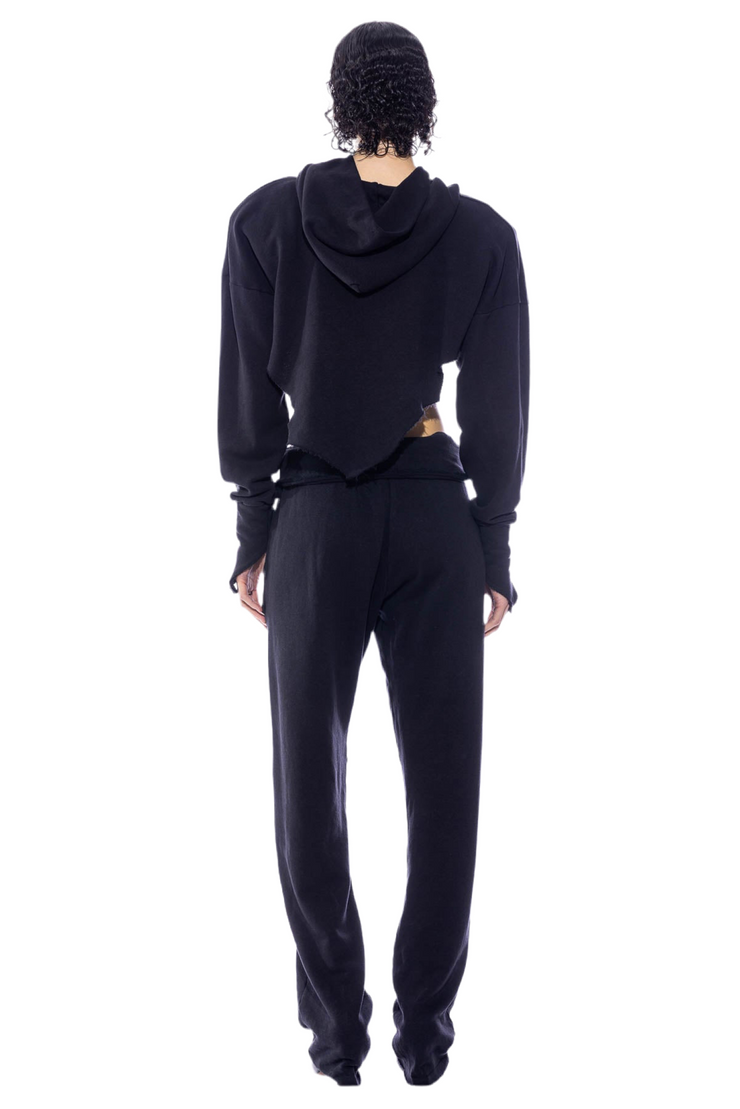 FOLD OVER SWEATPANTS IN BLACK TERRY