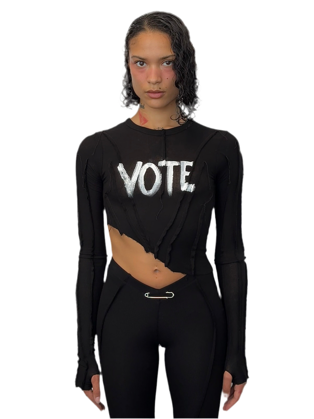 VOTE LONG SLEEVE TEE IN BLACK RIB