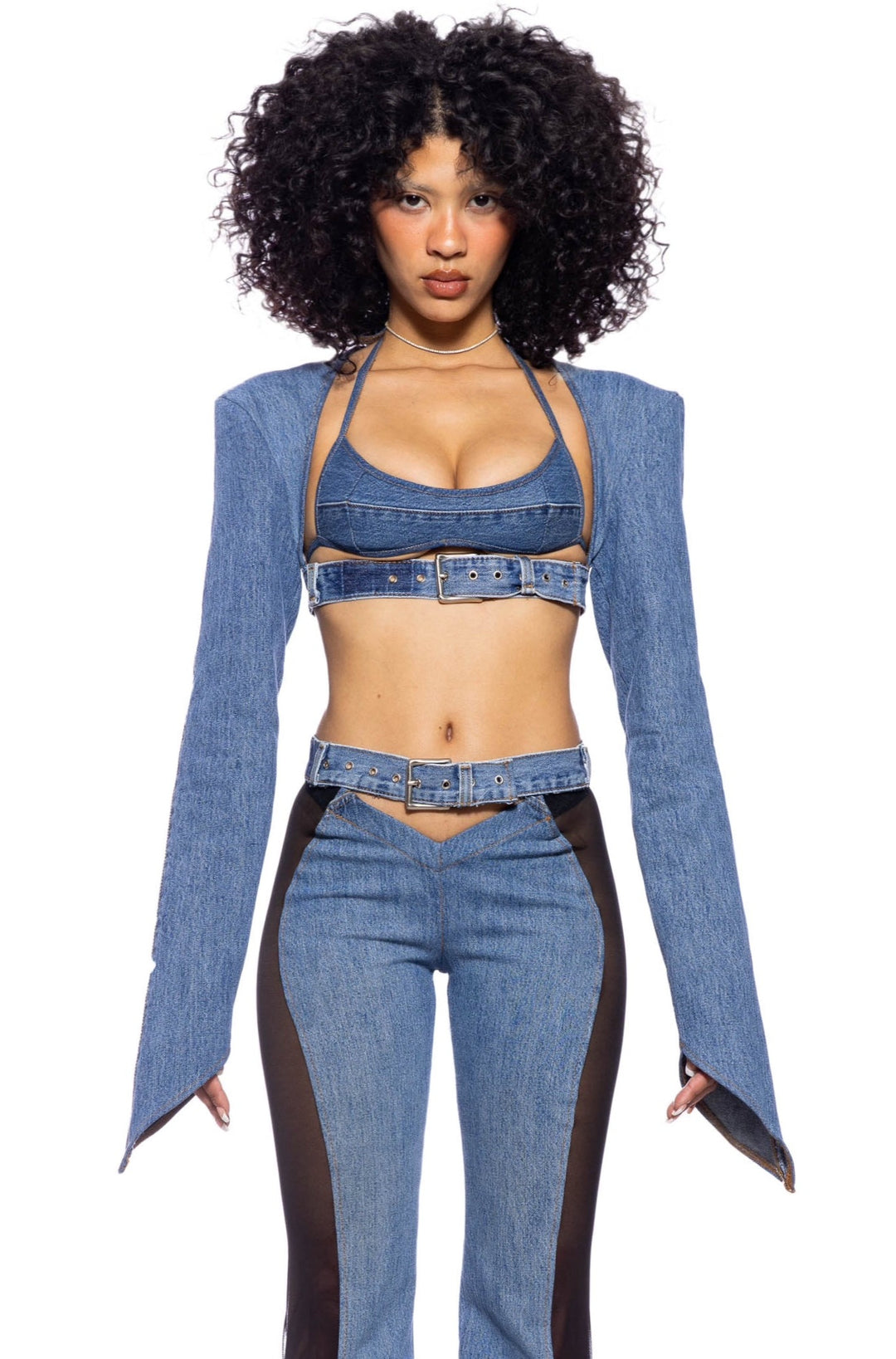 BELTED BOLERO IN VINTAGE BLUE DENIM