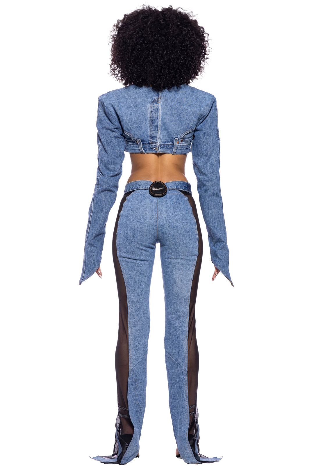 BELTED ASYMMETRIC PANTS IN VINTAGE BLUE DENIM