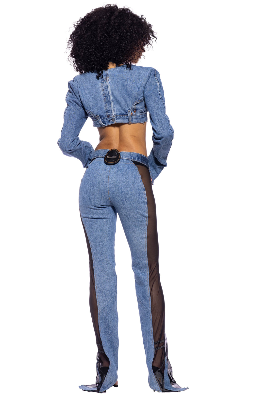 BELTED ASYMMETRIC PANTS IN VINTAGE BLUE DENIM