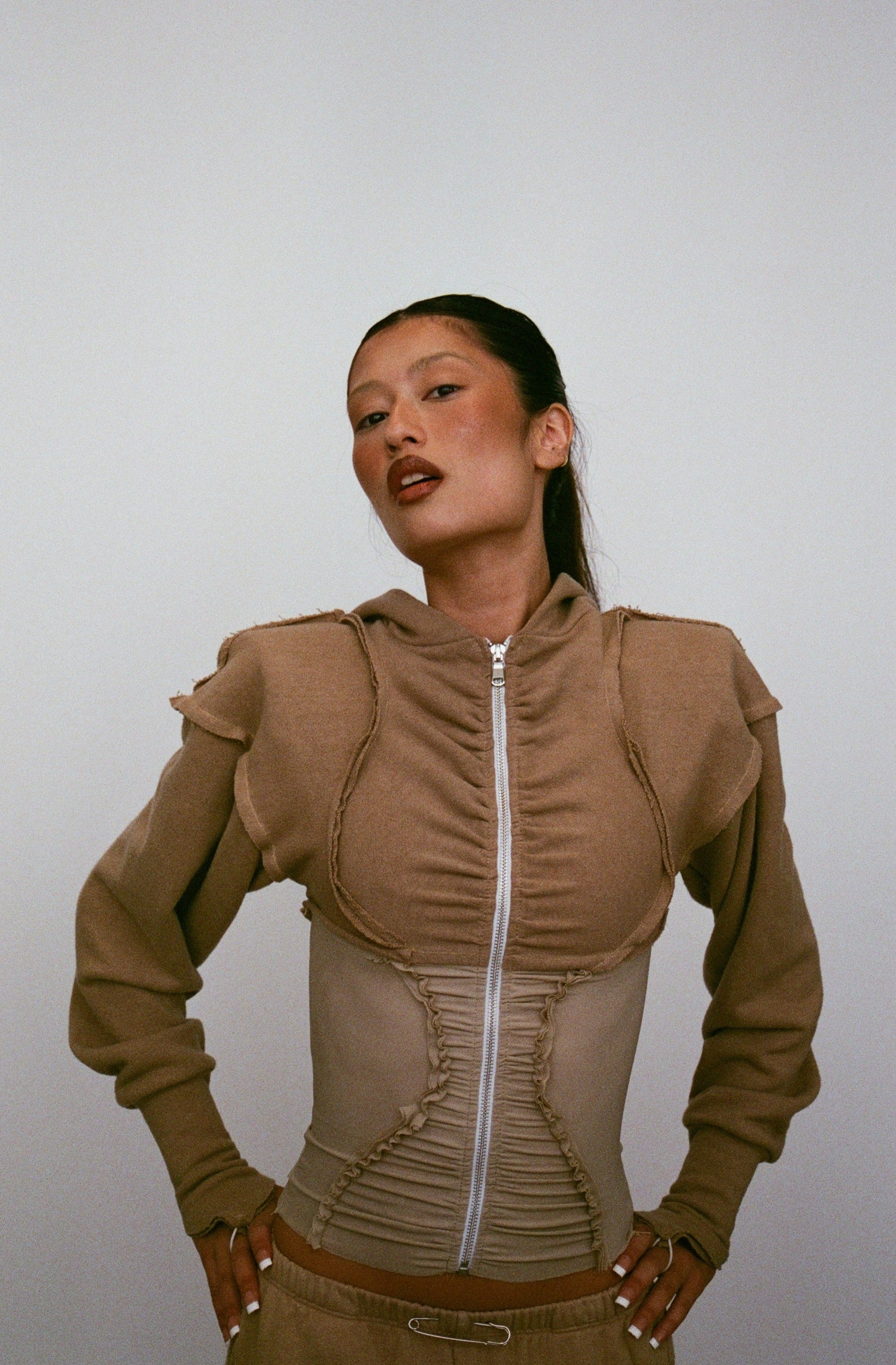 Sami Miro Vintage - OPEN SEAM ZIP HOODIE IN TAUPE – SAMI MIRO VINTAGE