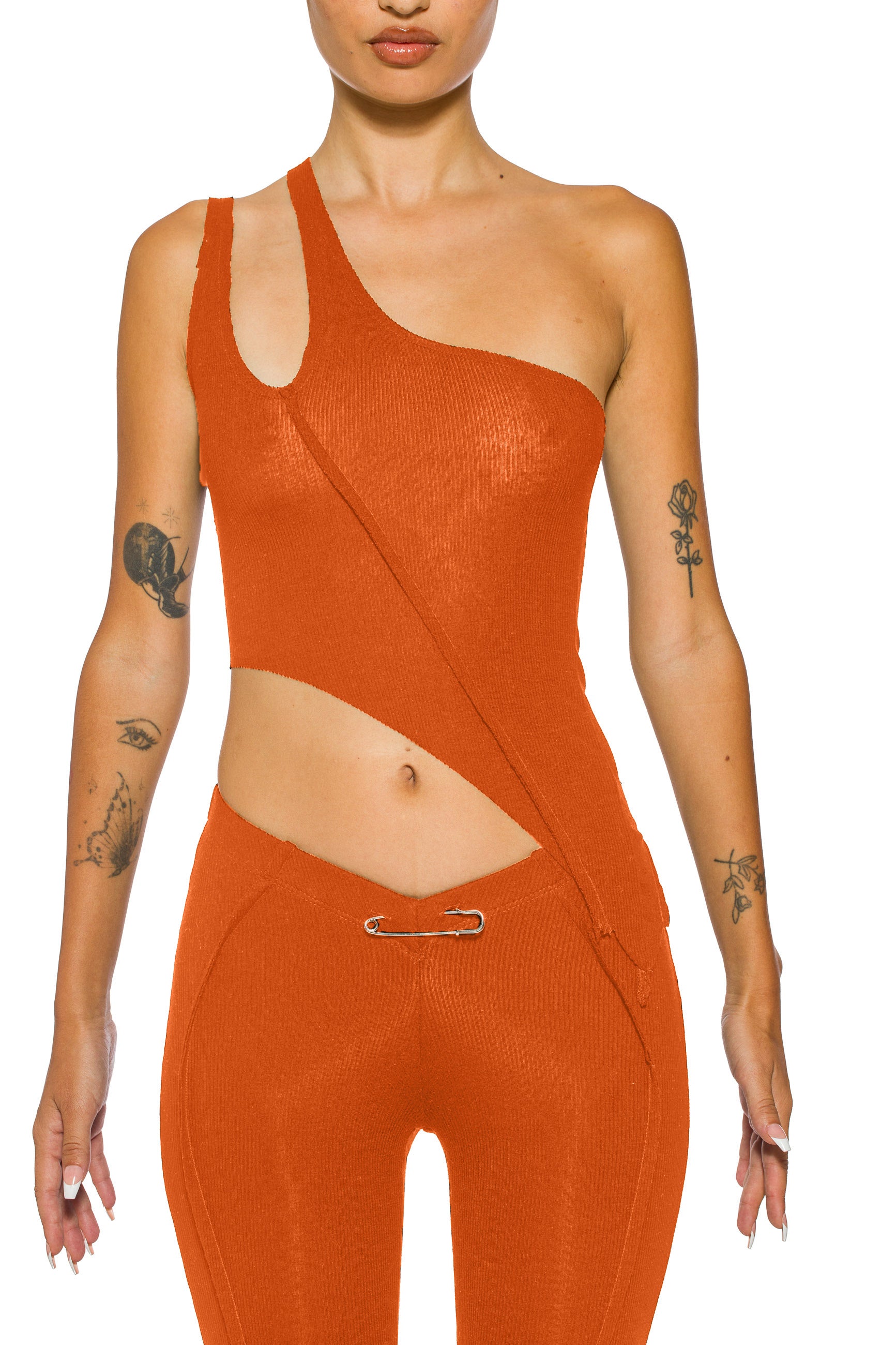 Sami Miro Vintage - Asymmetric One Shoulder Tank in Pink Rib