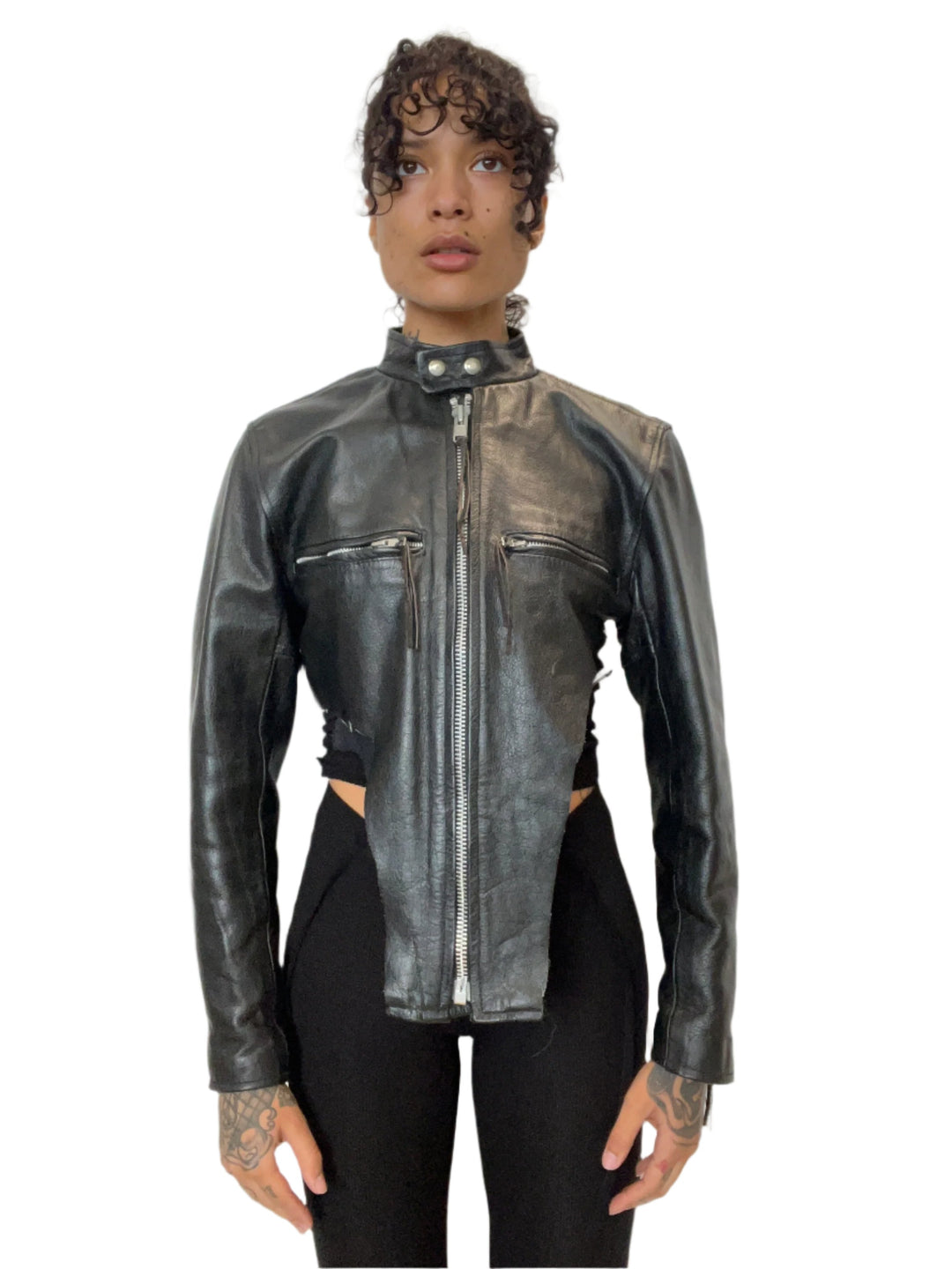 1/1 SMV V CUT LEATHER JACKET #4