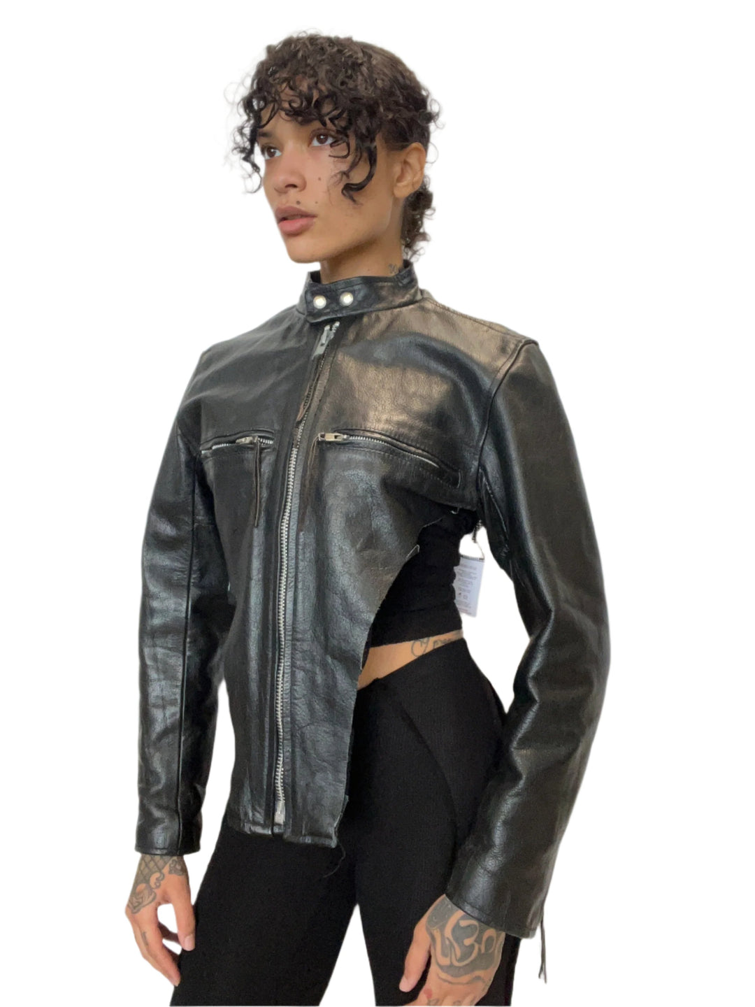 1/1 SMV V CUT LEATHER JACKET #4