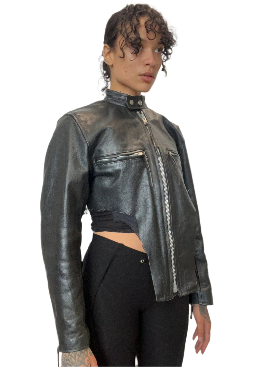 1/1 SMV V CUT LEATHER JACKET #4