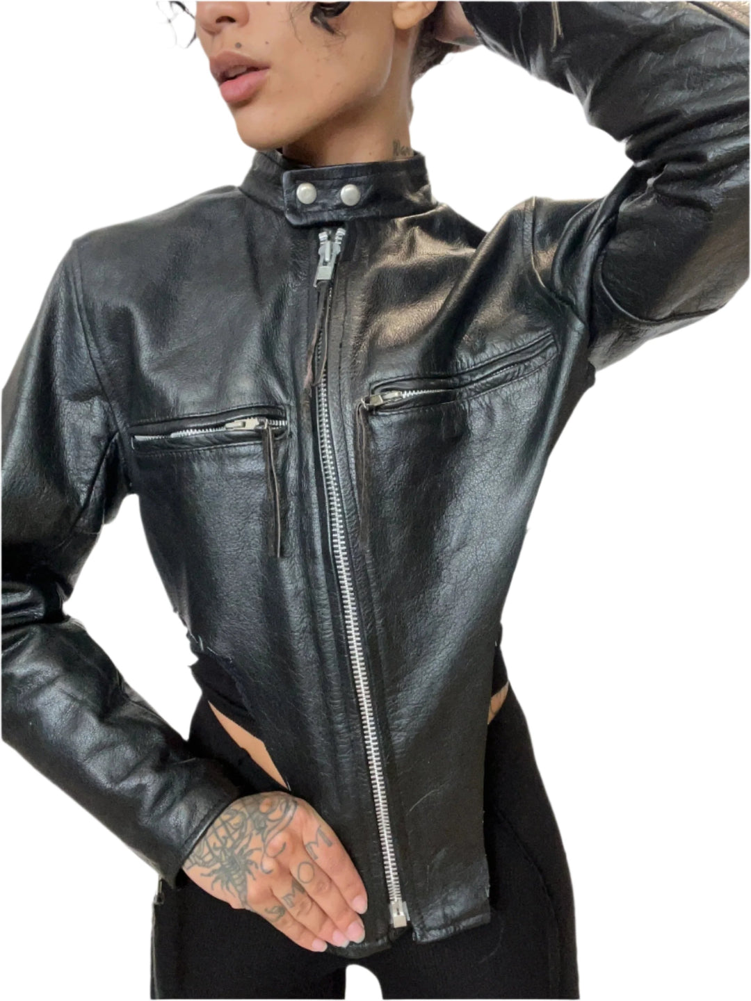 1/1 SMV V CUT LEATHER JACKET #4