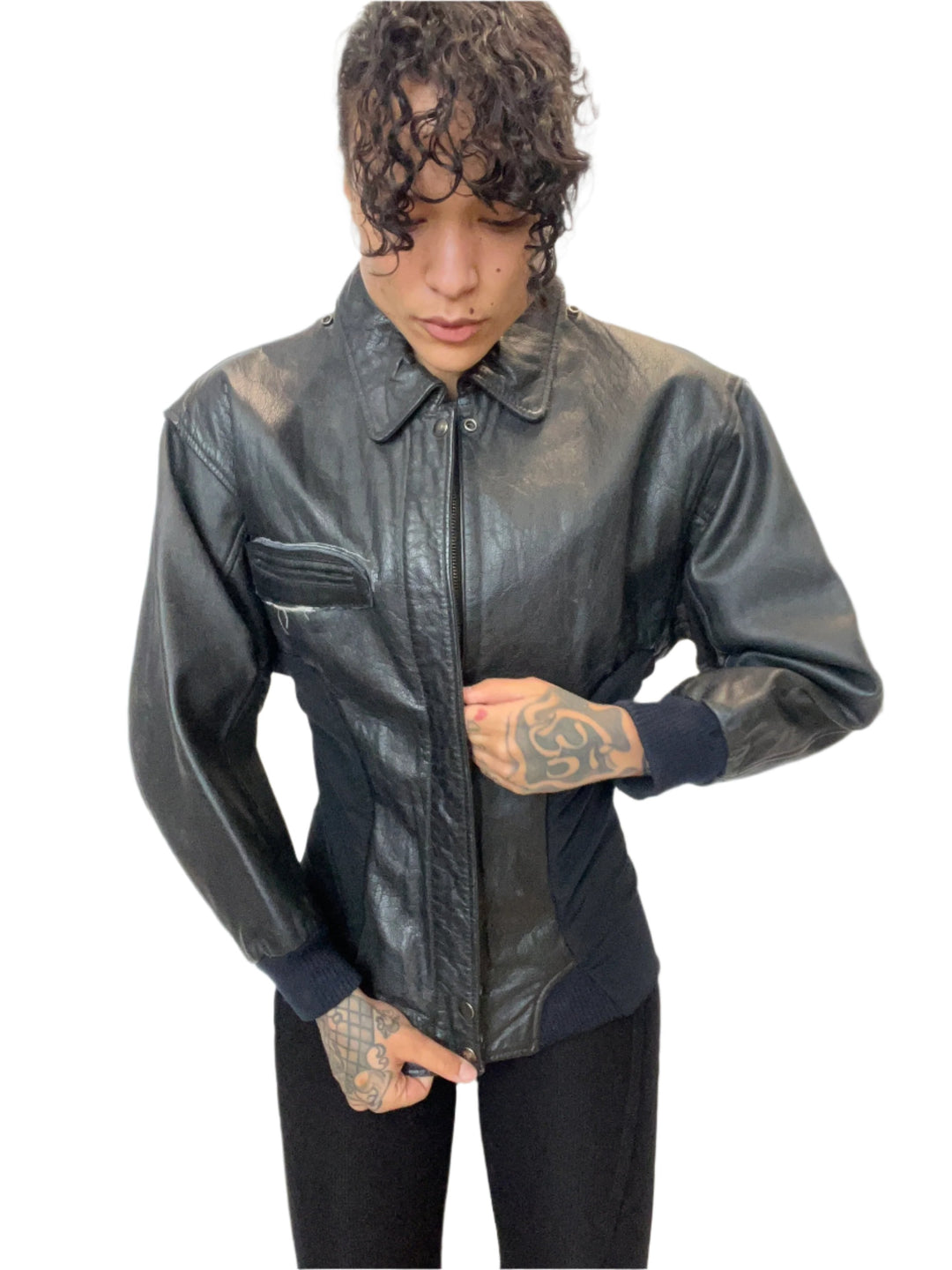 1/1 SMV PATCH JACKET IN BLACK LEATHER & MESH