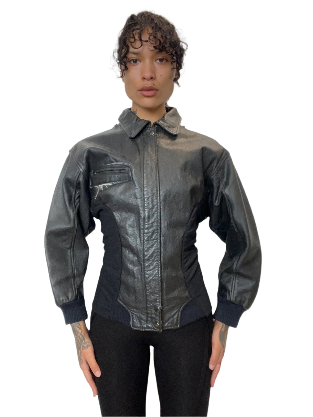 1/1 SMV PATCH JACKET IN BLACK LEATHER & MESH